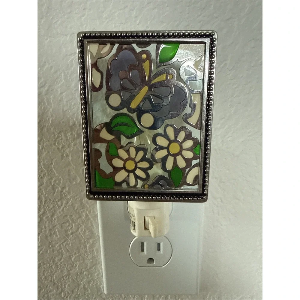 Ganz butterfly and flowers stained glass nightlight